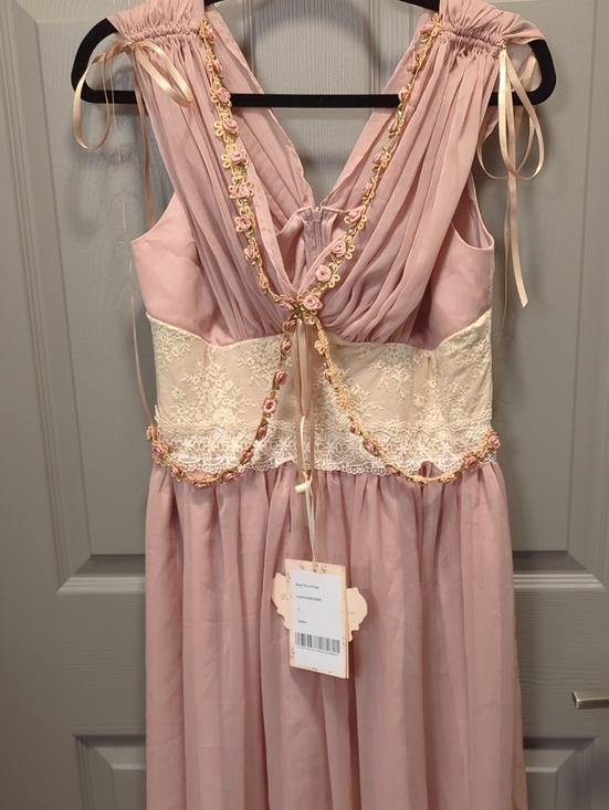 Lacemade Other - Soft Pink Lace-Trimmed Sleeveless Chemise with Floral Embellishment